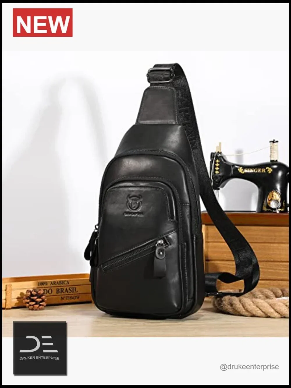 Genuine Leather Sling Bag Crossbody Shoulder Chest with USB Charging